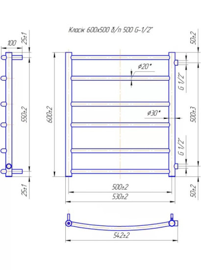 Полотенцесушитель Mario Классик 600х550/500 Б/П 1/2" (1.1.2207.02.P)