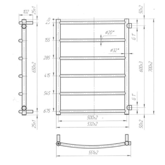 Полотенцесушитель Mario Классик 700х550/600 Б/П 1/2" (1.1.2208.02.P)