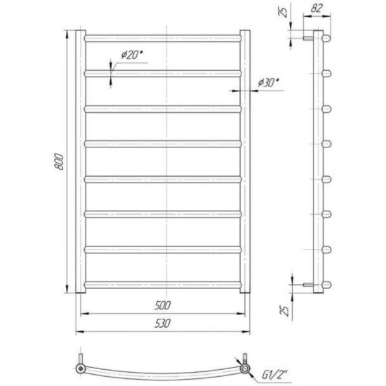 Рушникосушарка Mario Класік 800х530/500 чорний мат (1.1.0107.01.BM)