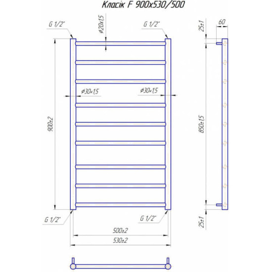 Рушникосушарка Mario Класік 900х530/500 чорний мат (1.1.0109.01.BM)