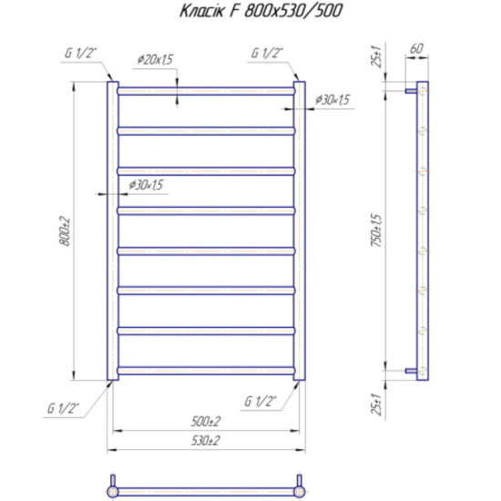 Рушникосушарка Mario Класік F 800х530/500 білий глянець (1.1.5906.01.WG)