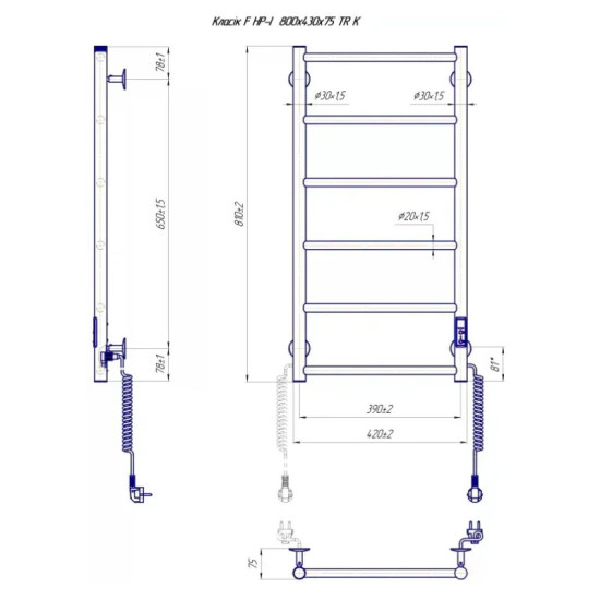 Полотенцесушитель Mario Класик F НР-I 800х430/75 TR K белый глянец (2.3.0702.10.WG)