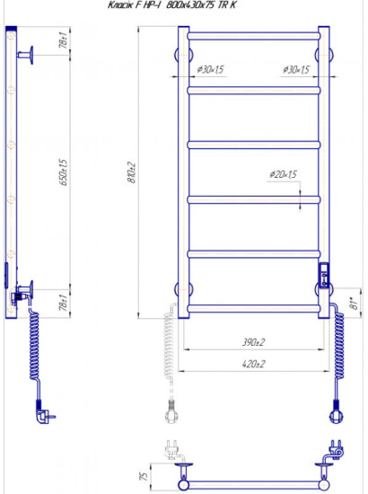 Полотенцесушитель Mario Класик F НР-I 800х430/75 TR K черный мат (2.3.0702.10.BM)