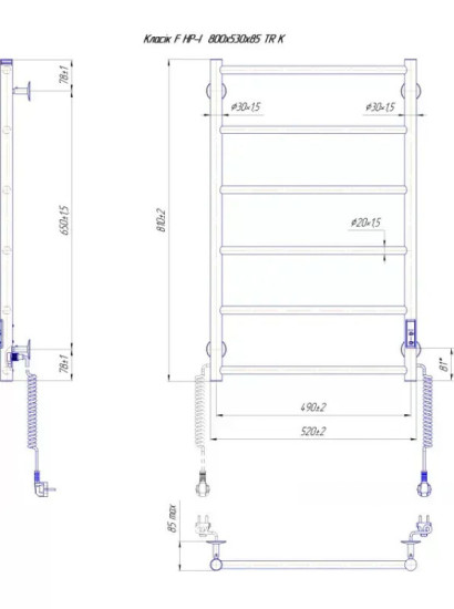 Рушникосушарка Mario Класік F НР-I 800х530/75 TR K чорний мат (2.3.0703.10.BM)