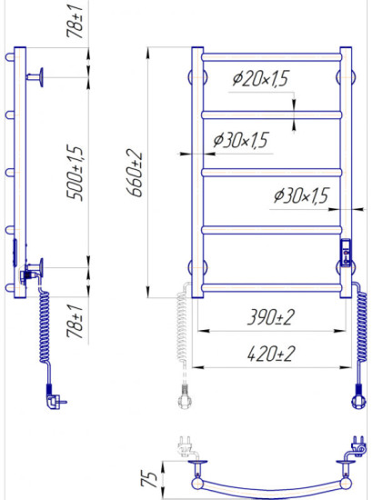 Полотенцесушитель Mario Классик НР-I 650х430/75 електр. TR К (2.3.0113.10.P)