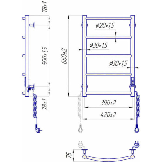 Рушникосушарка Mario Класік НР-I 650х430/75 електр. TR К білий глянець (2.3.0113.10.WG)