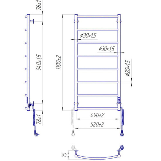 Полотенцесушитель Mario Классик НР-І 1090х530/85 електр. TR К (2.3.0117.10.P)
