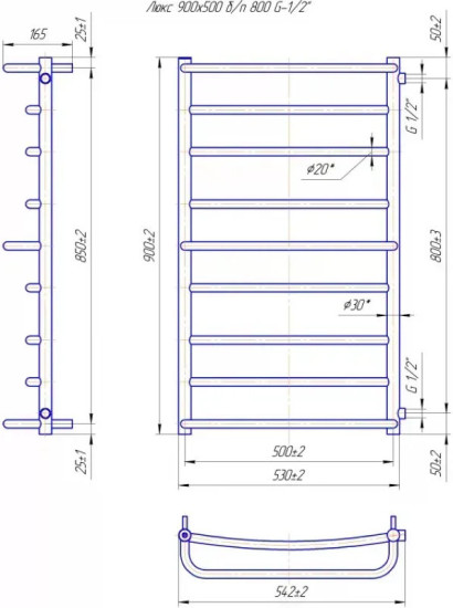 Полотенцесушитель Mario Люкс 900х550/800 Б/П 1/2" (1.1.2306.02.P)