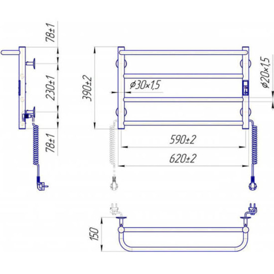 Полотенцесушитель Mario Люкс Сити-I 400х630/150 електр. TR К (2.3.6300.11.P)