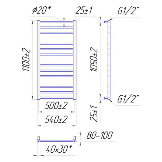 Рушникосушарка Mario Преміум Класік 1100х540/500 чорний мат (1.2.0102.03.BM)
