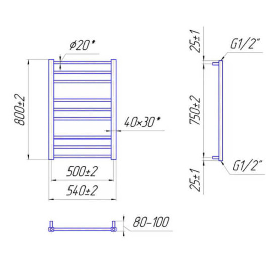 Рушникосушарка Mario Преміум Класік 800х540/500 білий глянець (1.2.0100.03.WG)