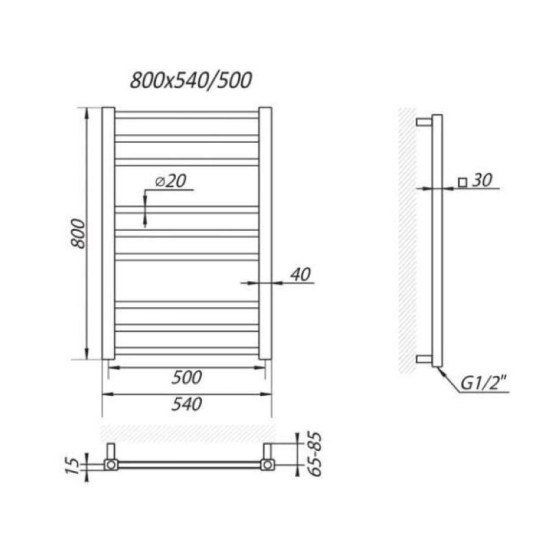 Рушникосушарка Mario Преміум Класік 800х540/500 сатин (1.2.0100.03.SC)