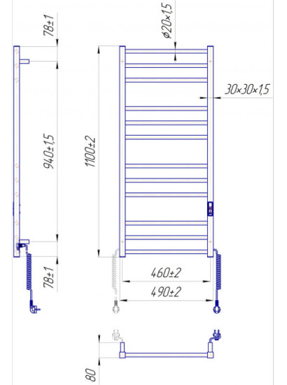 Полотенцесушитель Mario Премиум Классик-I 1100х500/80 електр. TR К (2.2.1610.03.P)