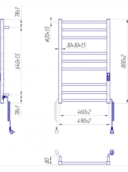 Полотенцесушитель Mario Премиум Классик-I 800х500/80 електр. TR К (2.2.1608.03.P)