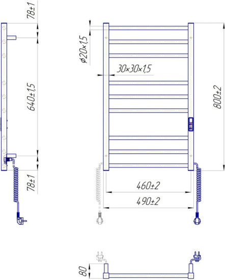 Полотенцесушитель Mario Премиум Классик-I 800х500/80 електр. TR К белый глянец (2.2.1608.03.WG)