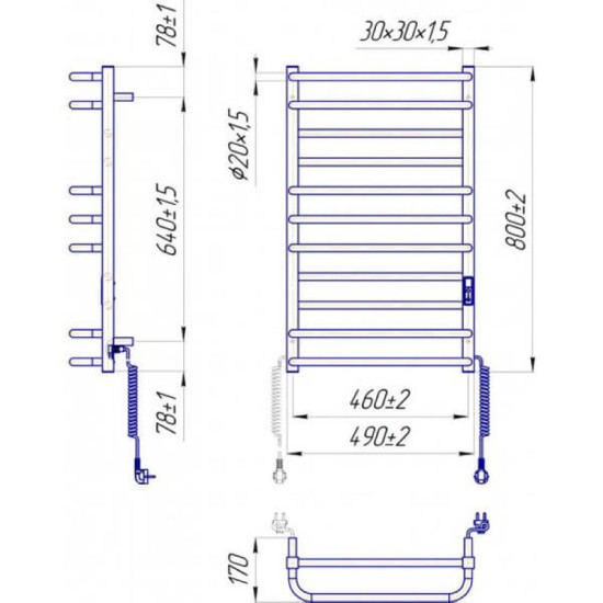 Рушникосушарка Mario Преміум Люкс-I 800х500/170 електр. TR К (2.2.1408.03.P)