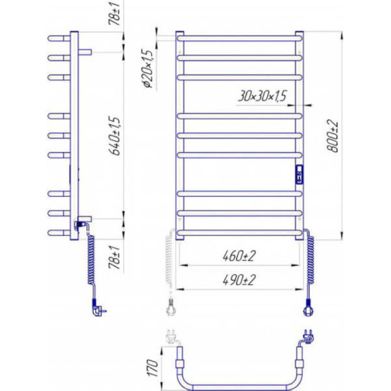 Полотенцесушитель Mario Премиум Стандарт-I 800х500/170 електр. TR К (2.2.1508.03.P)