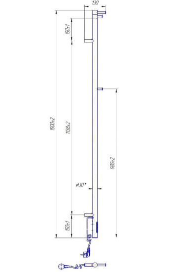 Полотенцесушитель Mario Рей-І 1500х30/130 електр. TR черный мат (2.21.1103.15.BM)