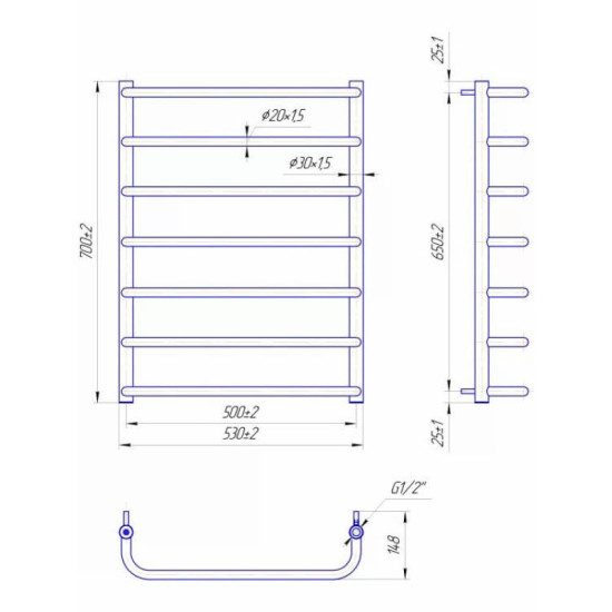 Полотенцесушитель Mario Стандарт 700х530/500 черный мат (1.1.0205.01.BM)