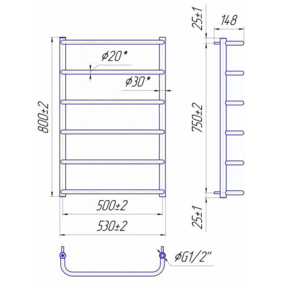 Полотенцесушитель Mario Стандарт 800х530/500 черный мат (1.1.0207.01.BM)