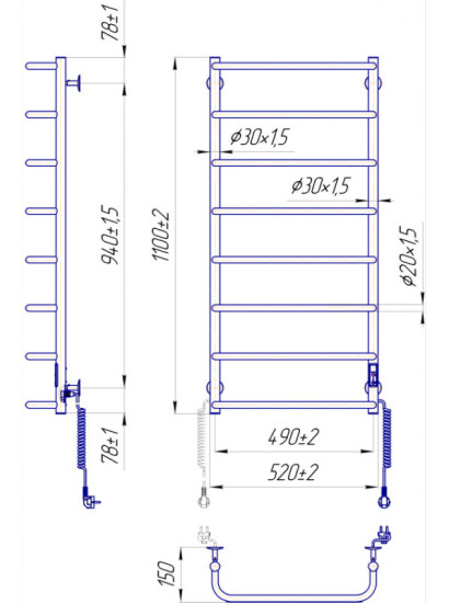 Полотенцесушитель Mario Стандарт НР-І 1090х530/150 електр. TR К (2.3.0217.10.P)