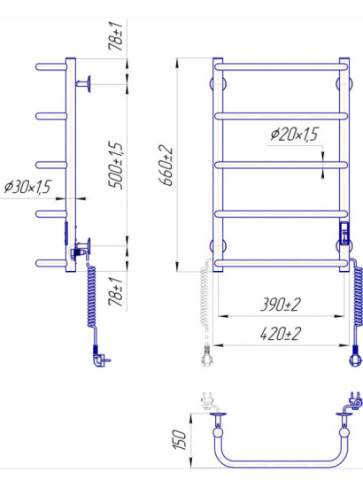 Полотенцесушитель Mario Стандарт НР-І 650х430/150 електр. TR К (2.3.0213.10.P)