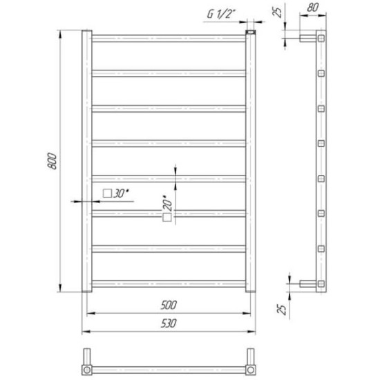 Полотенцесушитель Mario Токио 800х530/500 черный мат (1.2.0600.03.BM)