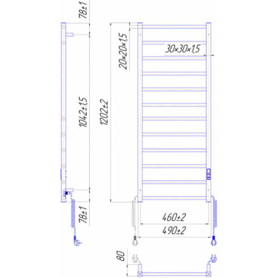 Полотенцесушитель Mario Токио-І 1200х500/80 TR К (2.2.1704.03.P)