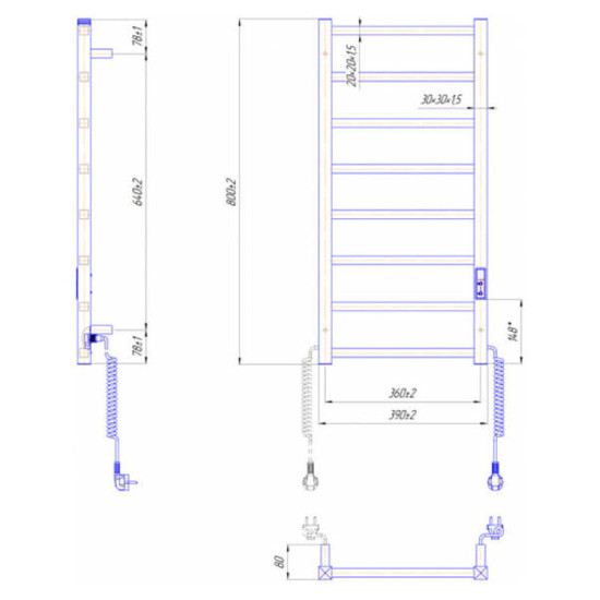 Полотенцесушитель Mario Токио-І 800х400/80 електр. TR К черный мат (2.2.1705.03.BM)