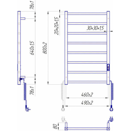 Рушникосушарка Mario Токіо-I 800х500/80 електр. TR К чорний мат (2.2.1702.03.BM)