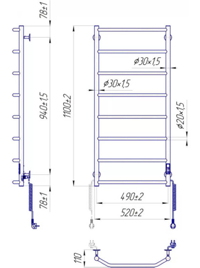 Полотенцесушитель Mario Трапеция НР-І 1090х530/110 TR К (2.3.2817.10.P)