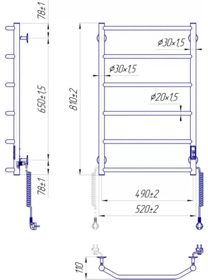 Полотенцесушитель Mario Трапеция НР-І 800х530/110 електр. TR К (2.3.2815.10.P)