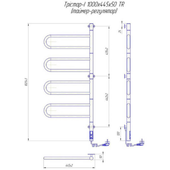 Полотенцесушитель Mario Тристар-I 1000х445/55 електр. TR черный мат (2.3.0507.11.BM)