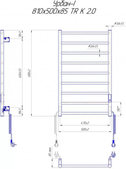 Рушникосушарка Mario Урбан-I 810x500/85 TR K 2,0 (2.3.8300.10.Р)