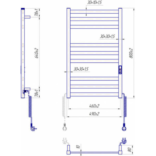 Полотенцесушитель Mario Чикаго-І 800х500/80 TR K черный мат (2.2.2101.03.BM)
