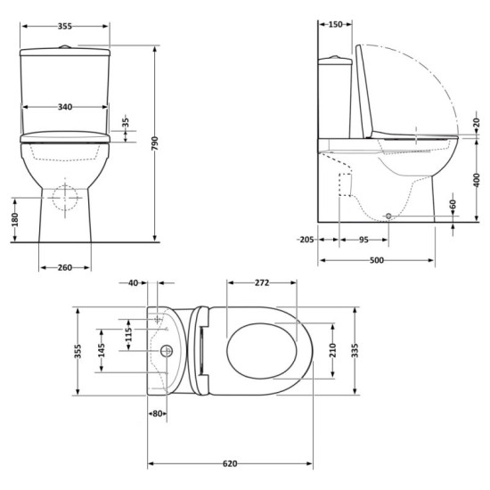 Унітаз-компакт Qtap Arvin Ultra Quiet 630×350×795 мм із сидінням Soft-close, White QTARV27W49259