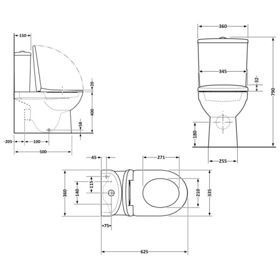 Унитаз-компакт Qtap Evia Ultra Quiet 630×350×795 мм с сиденьем Soft-close, White QTEVI27W49258