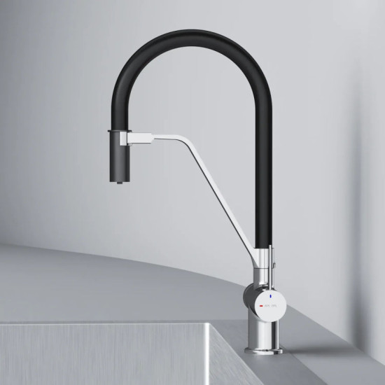 Кухонний змішувач Am.Pm Func F8F07802 (хром/чорний, з гнучким виливом та підключенням питної води)