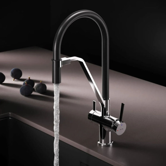 Кухонний змішувач Am.Pm Func F8F07802 (хром/чорний, з гнучким виливом та підключенням питної води)