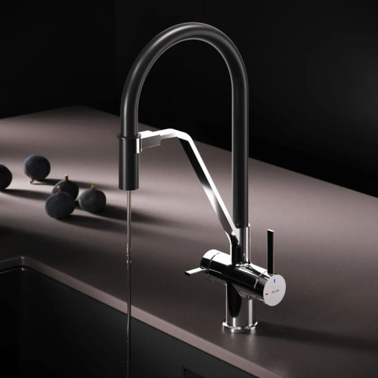 Кухонний змішувач Am.Pm Func F8F07802 (хром/чорний, з гнучким виливом та підключенням питної води)
