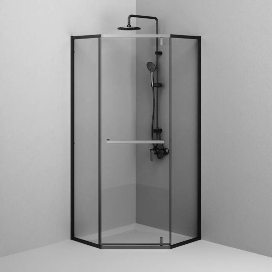 Душевая кабина Am.Pm Gem 5-corner Pivot W90UG-405-090BT 90x90 прозрачная, профиль чорный мат, без поддона