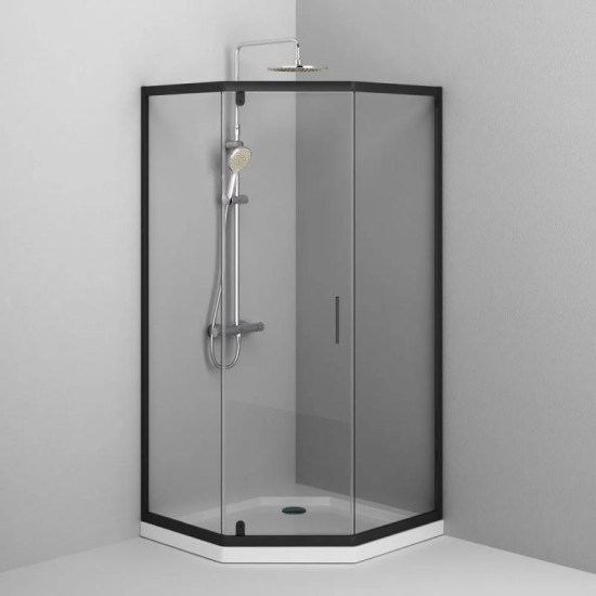 Душевая кабина Am.Pm Gem 5-corner Pivot W90UG-405-090BT 90x90 прозрачная, профиль чорный мат, без поддона
