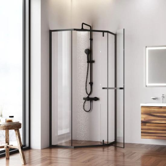 Душевая кабина Am.Pm Gem 5-corner Pivot W90UG-405-090BT 90x90 прозрачная, профиль чорный мат, без поддона