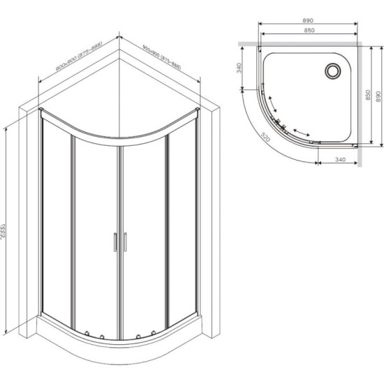 Душова кабіна Am.Pm Gem W90UG-401-090BT 90x90 прозора, профіль чорний матовий, без піддону