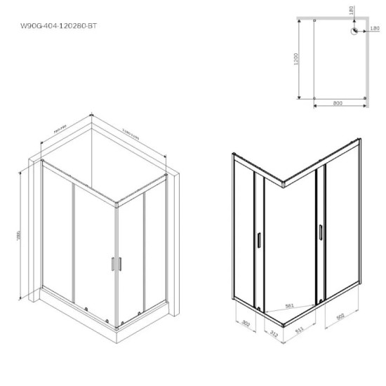 Душова кабіна Am.Pm Gem W90UG-404-120290-BT120x90 прозора, профіль чорний мат.