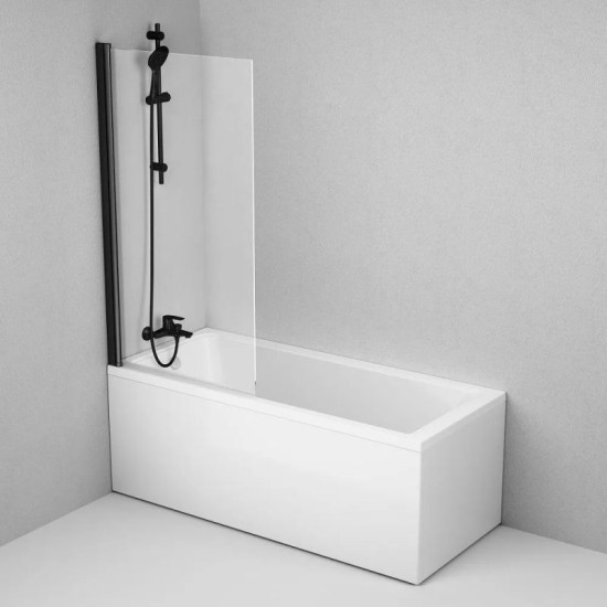 Штора на ванну Am.Pm Gem W90UBS-D080-140BT профиль черный мат, стекло прозрачное