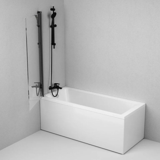 Штора на ванну Am.Pm Gem W90UBS-D080-140BT профиль черный мат, стекло прозрачное