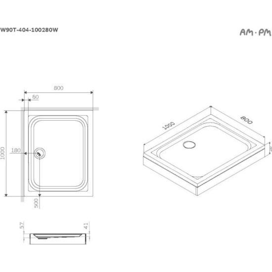 Душевой поддон Am.Pm Gem W90T-404-100280W