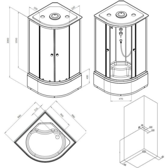 Душевая кабина Am.Pm X-Joy W94C-401A-090BT 90x90 профиль мат.черный, прозрачная