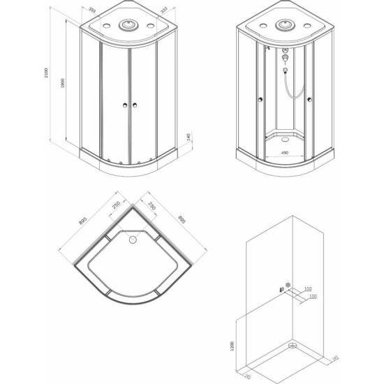Душова кабіна Am.Pm X-Joy W94C-401-090BT 90x90 профіль мат.чорний, прозора